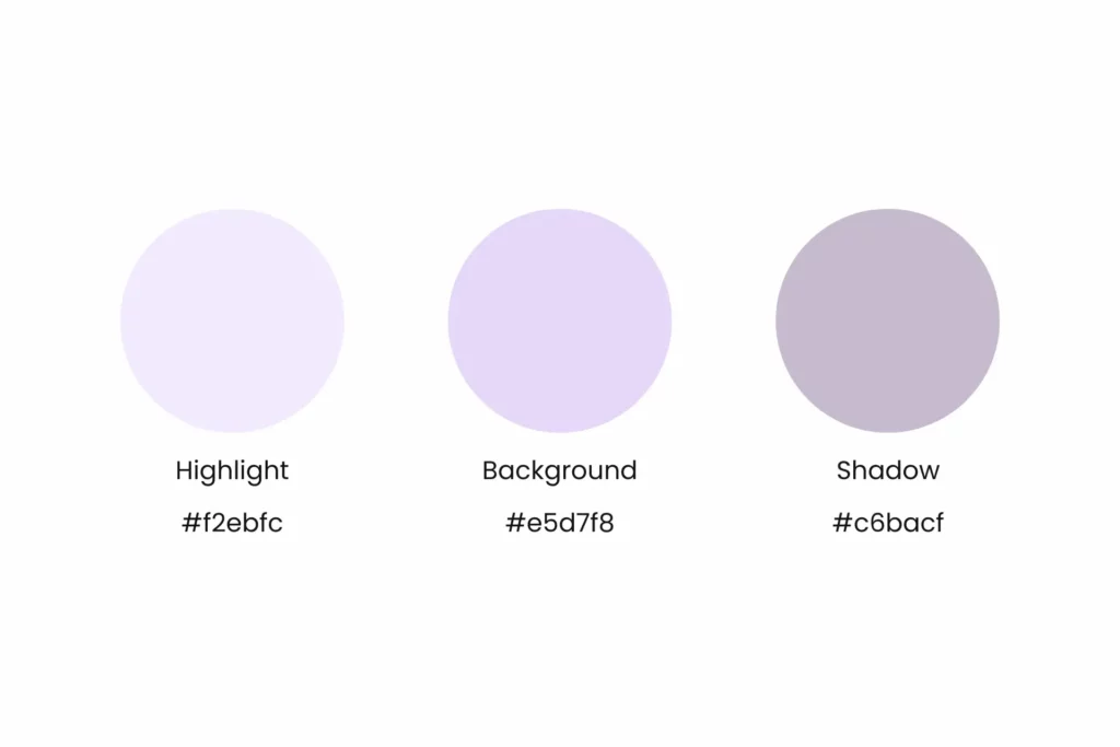 Three circles representing the highlight color, background color, and shadow color of the neumorphism button.